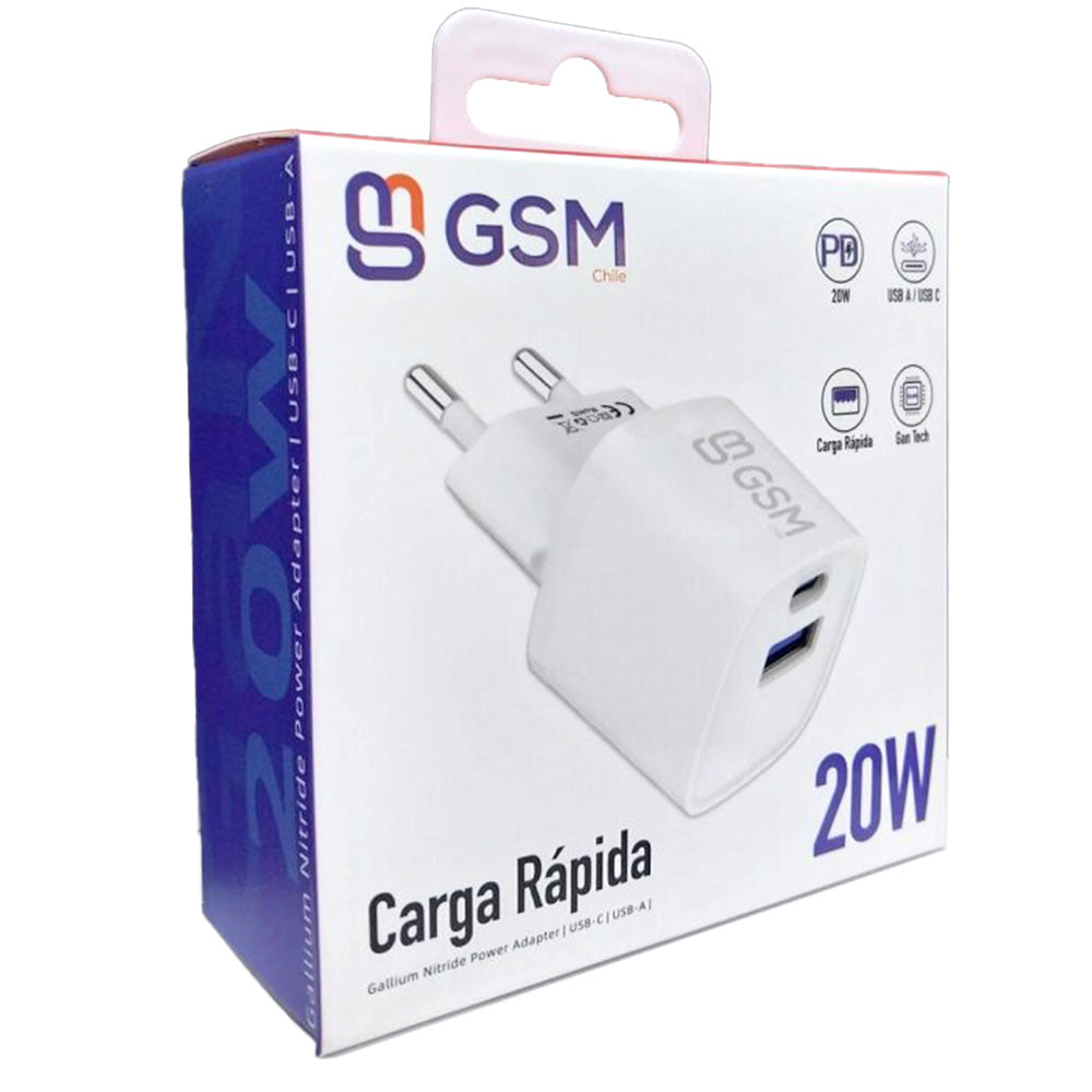 GSM Chile Cargador Casa FM-542 20W USB A+C SEC Blanco