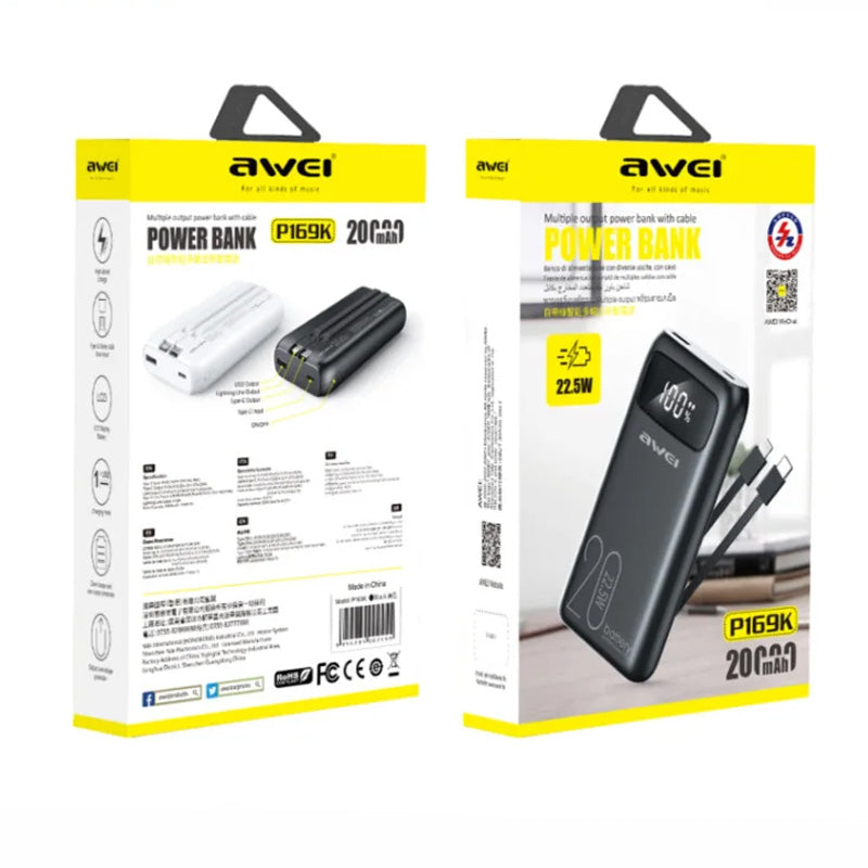 Bateria externa Power bank Awei P169K 22,5W 20,000mAh Negro