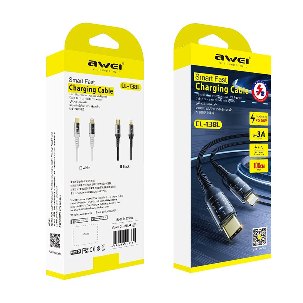 Cable Awei CL-138L Tipo C a Lightning 20W Negro