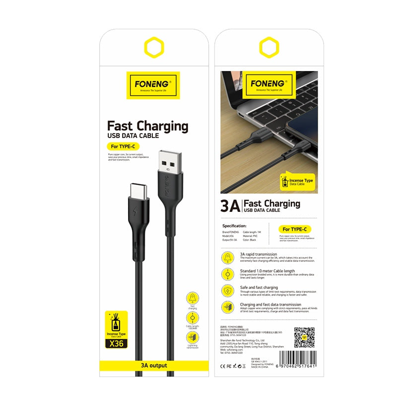 Cable Tipo C Foneng X36 3A 1M Negro