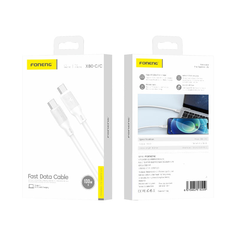 Cable Tipo C a Tipo C Foneng X80 100W 1M Blanco