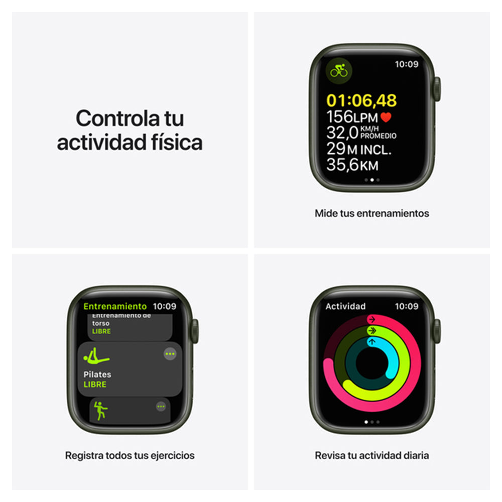Apple Watch S7 GPS 45 mm Correa deportiva Verde trebol