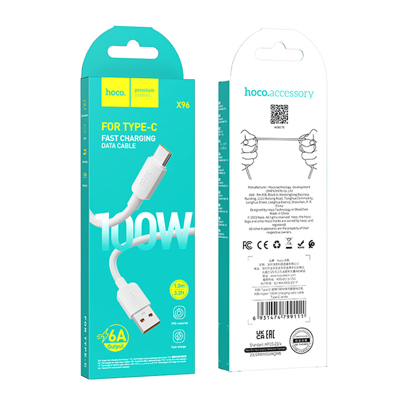 Cable Hoco X96 Hyper USB A Tipo C 1m 100W Blanco