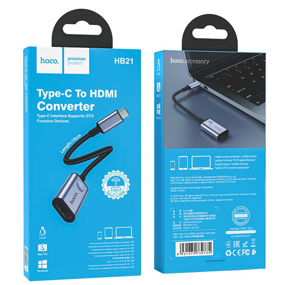Adaptador Hoco HB21 Tipo C a HDMI 4K 30 Hz