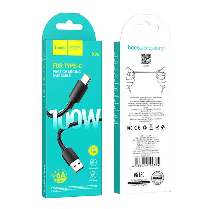 Cable Hoco X96 Hyper USB A Tipo C 1m 100W  Negro