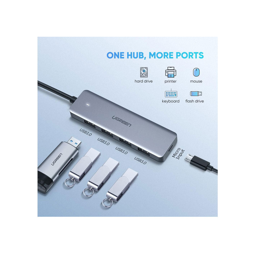 Hub Ugreen CM219 USB C a 4 puertos USB 3.0 + micro USB Gris