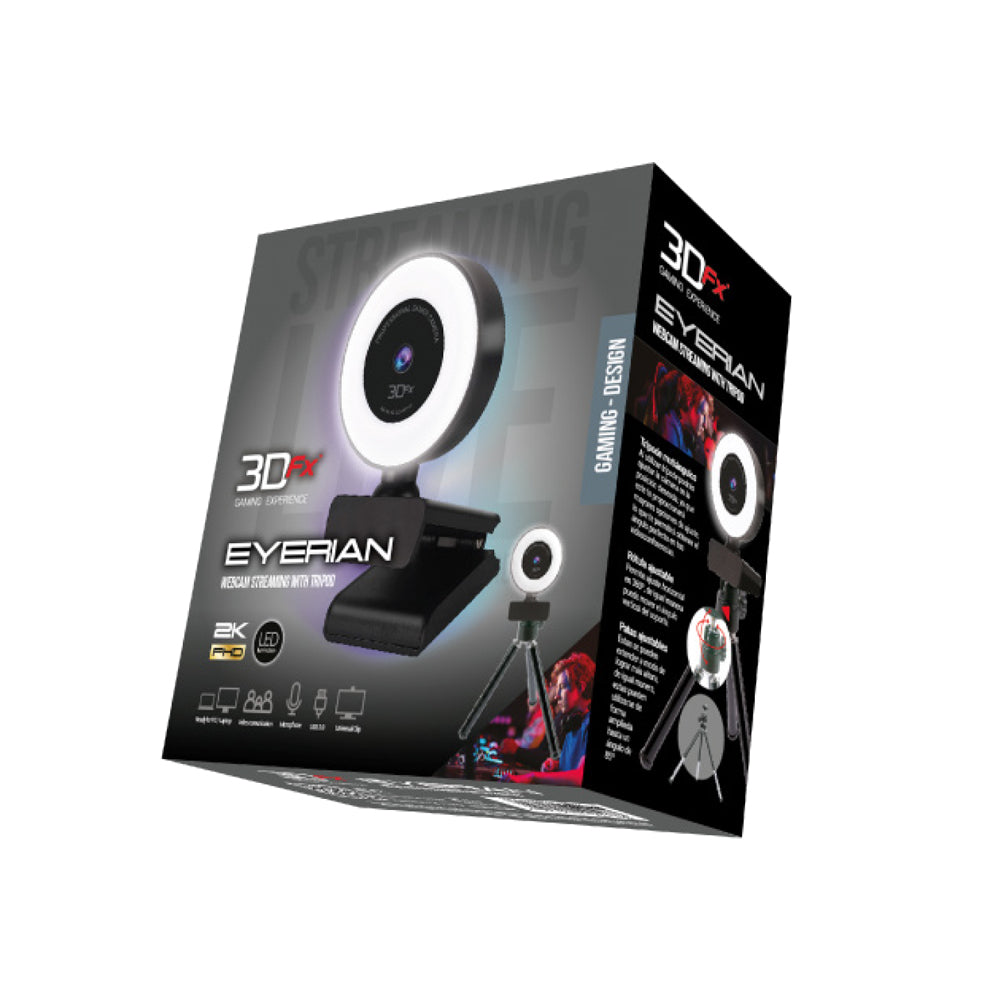 Webcam 3DFX 9128 Eyerian 2K USB con Micrófono y Trípode