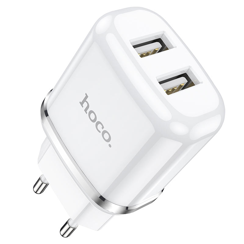 Hoco Set Cargador Casa Dual 2.4A N4 cable Lightning Blanco