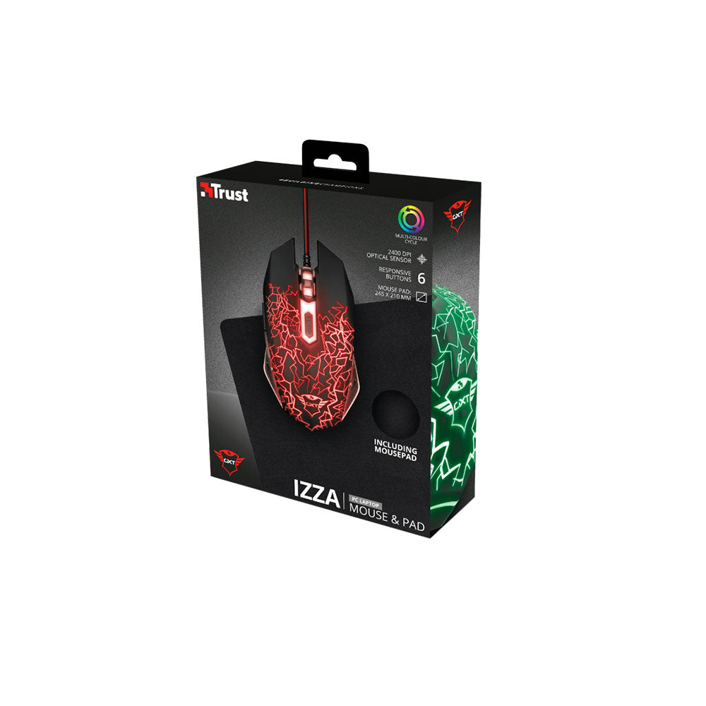 Kit Gamer Trust GXT 783 Mouse Izza y Mouse Pad Texturizado