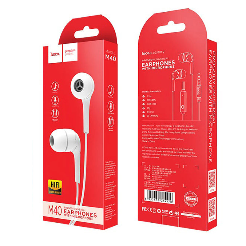 Audífonos Hoco M40 Manos Libre jack 3.5mm Blanco