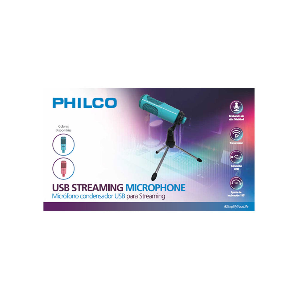 Micrófono De Condensador Philco streaming USB Azul + tripode