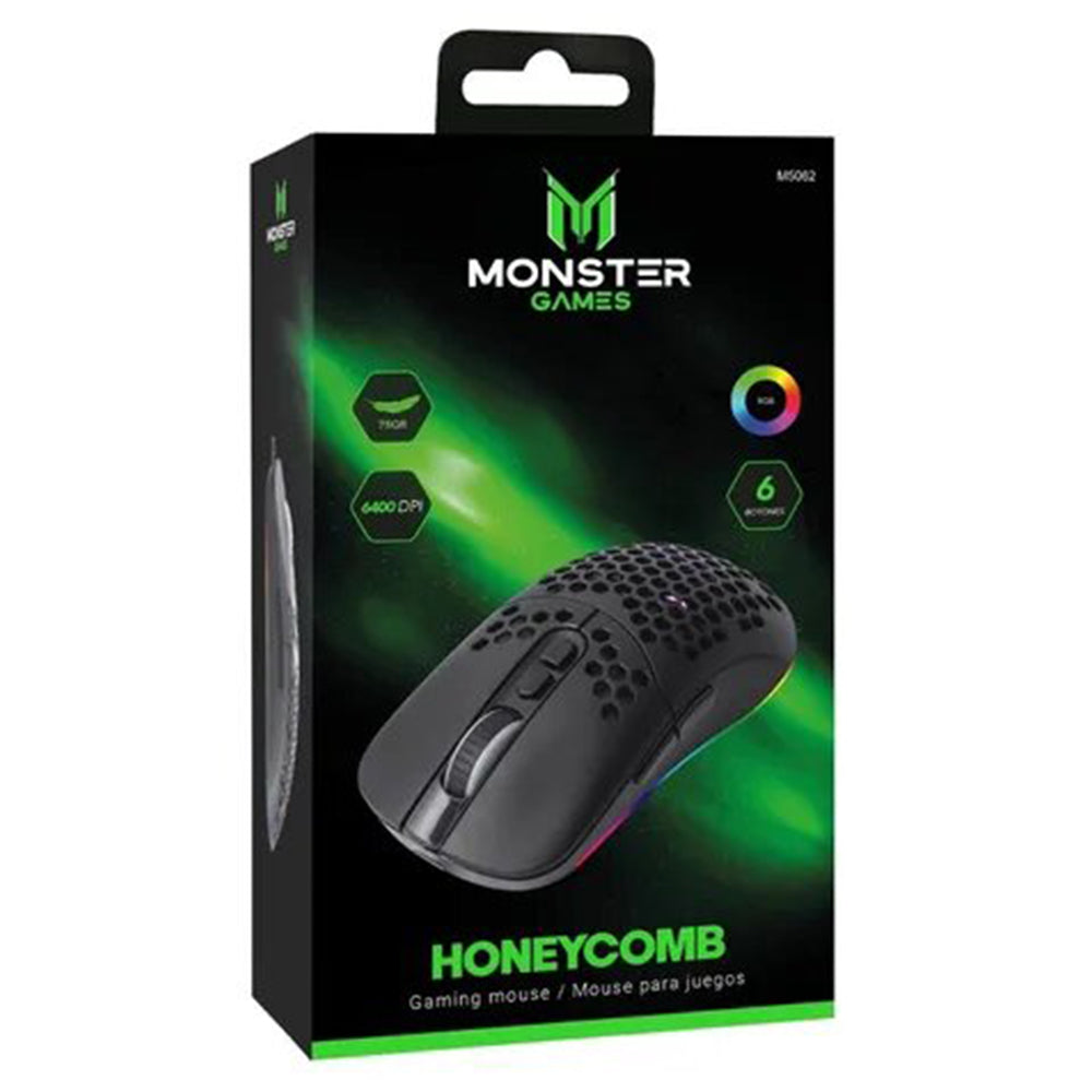 Mouse Gamer Monster Honeycomb RGB 6 Botones 6400 DPI