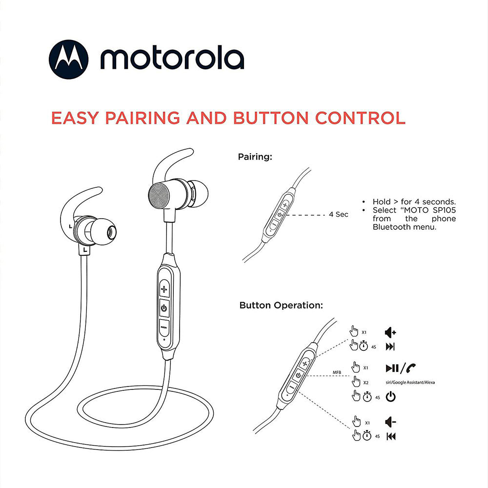 Audifonos Motorola SP105 In Ear Bluetooth IPX5 Negro