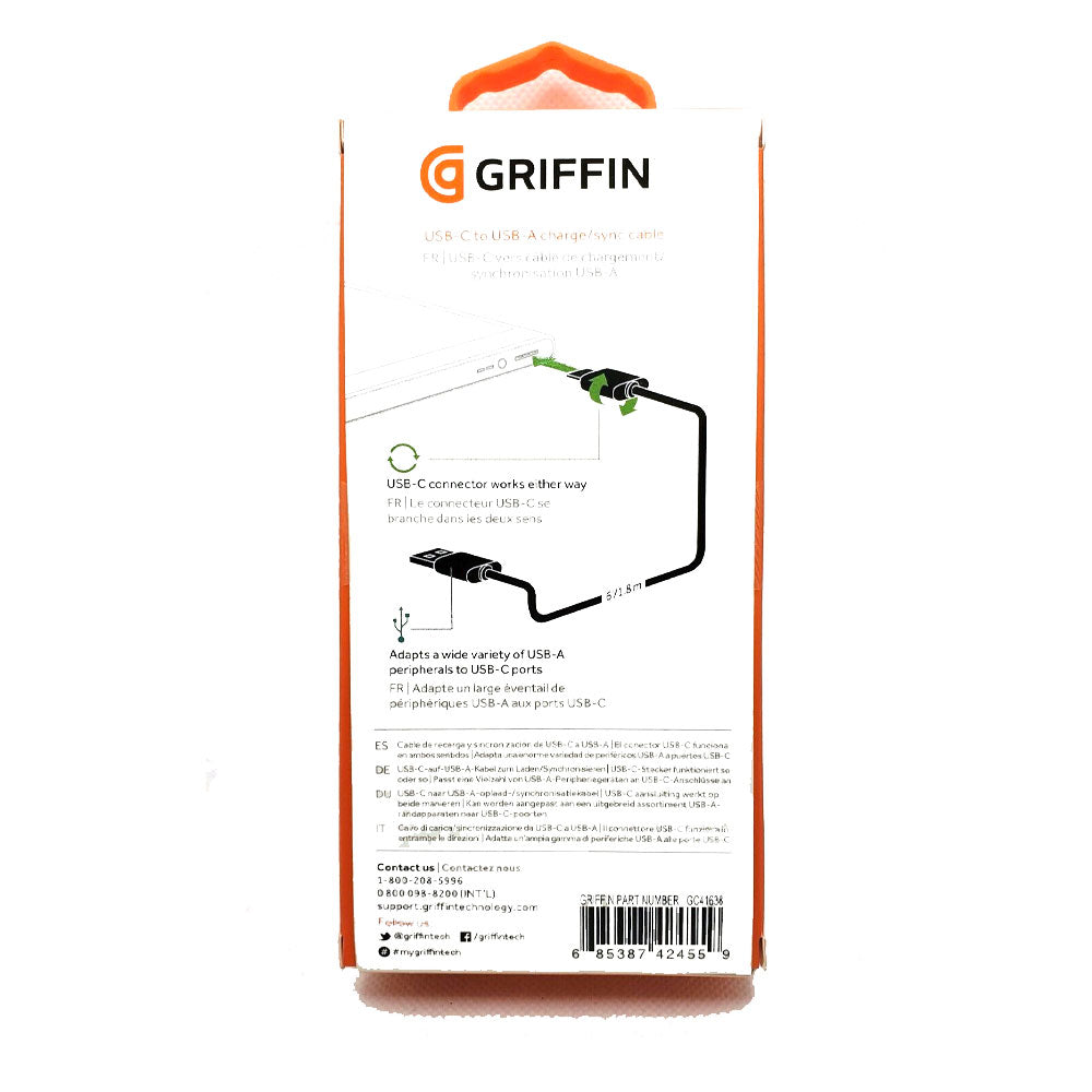 Cable Griffin USB A a USB tipo C 1.8m Negro