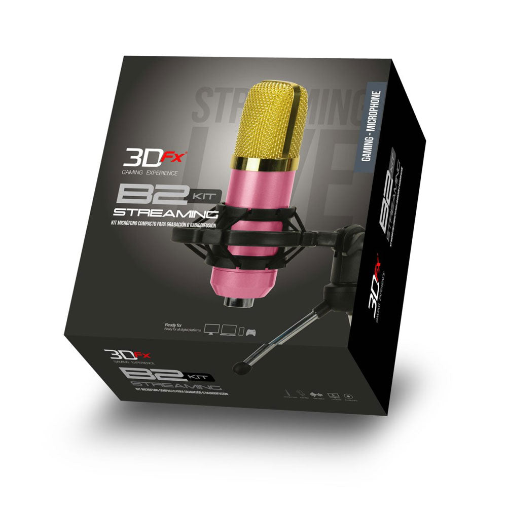 3DFX Kit Microfono Gamer Condensador Streaming B2 3DFX Rosado
