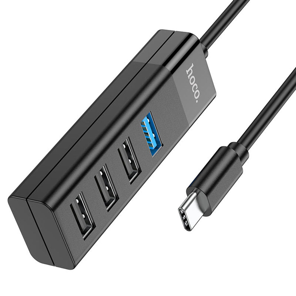 Adaptador Hoco HB25 Easy Tipo C a USB 3.0 + USB 2.0*3 Negro