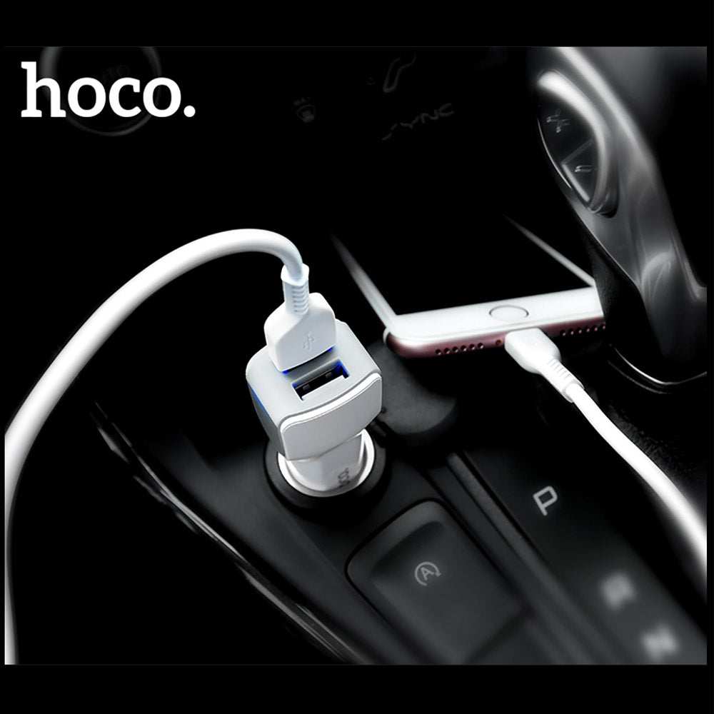 Cargador para Auto Hoco Z23 con cable Lightning Blanco