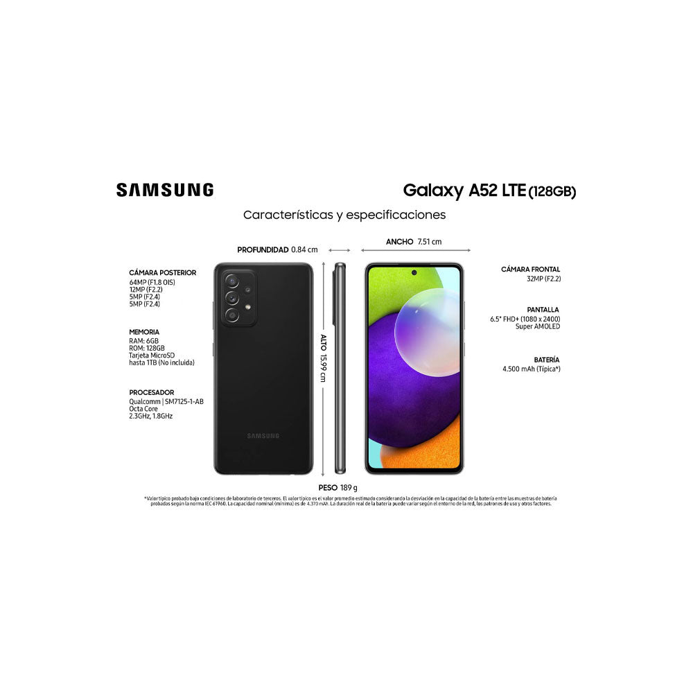 Samsung Galaxy A52 LTE 128GB ROM 6GB RAM Negro