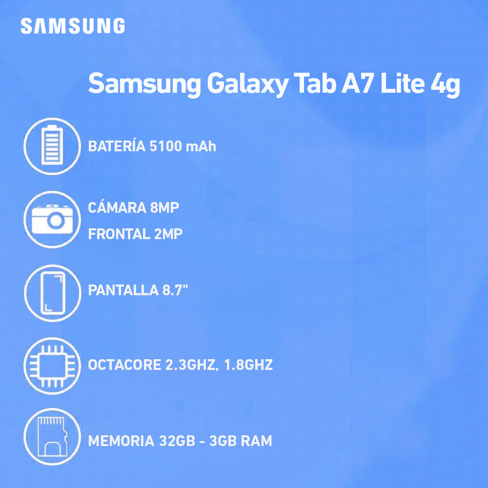 Tablet Samsung Galaxy Tab A7 Lite 4G 32GB ROM 8.7 Pulgadas